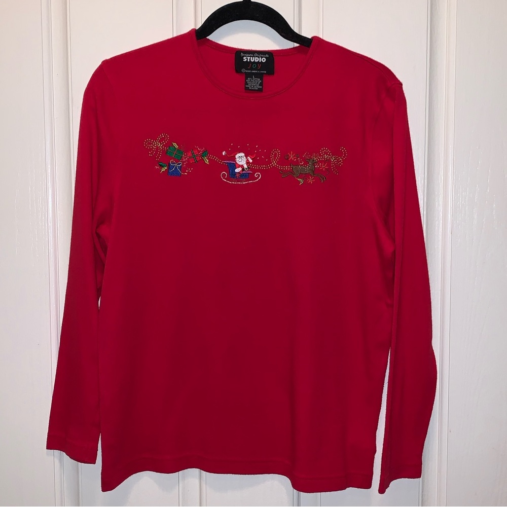 Vintage Christmas Santa Long Sleeve Women’s Shirt SZ Large GUC